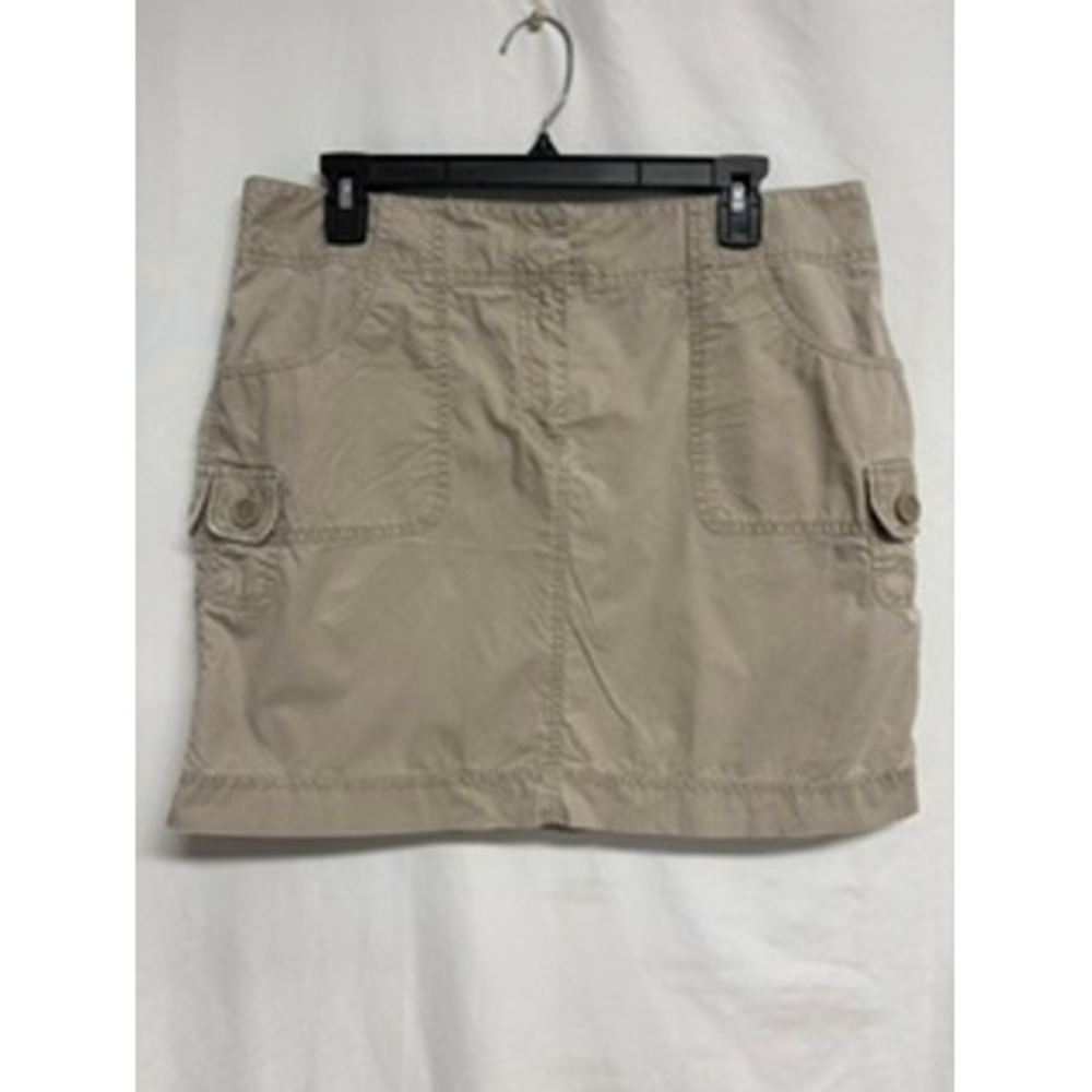 Ann Taylor Loft Khaki Cargo Mini Skirt Tan Cotton Y2K Utility Size 10